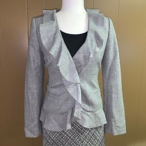 J. Crew Gray Wool Ruffle Blazer, Size 6